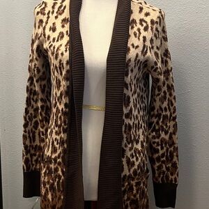 Isaac Mizrahi Animal Print Cardigan in Brown and Cream